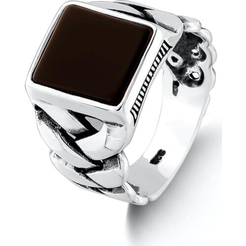Watch Strap Model Silver Men Rectangle Black Onyx Gemstone Ring Solid 925 Sterling Silver Gifts For Him