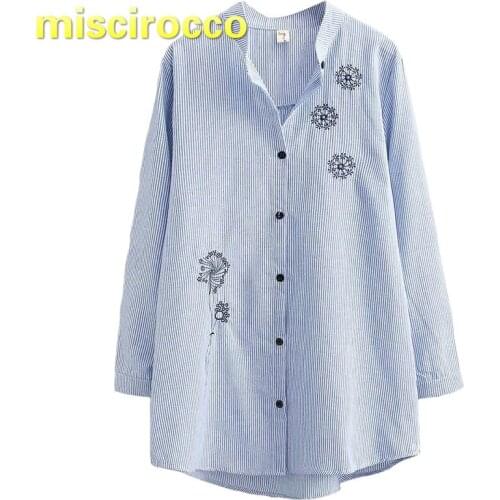 Maternity Clothes Cotton Shirt Pregnant Womens Spring Shirt Long Sleeve Long Big Stripe Embroidery Women Top Plus Size