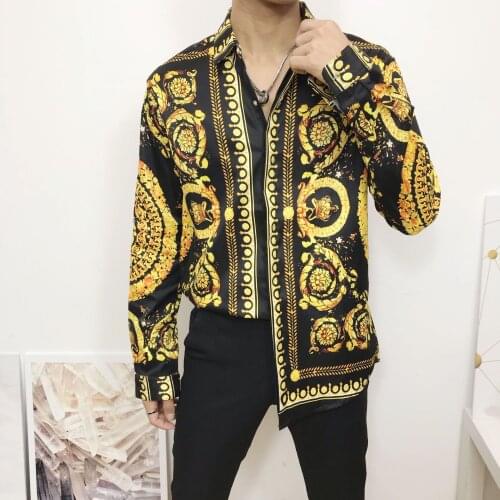 Fashion New Brand Male Shirt Harajuku 3d Floral Leopard Print splice Fancy Shirts Men Autumn Club Party Wedding Prom Dress Shirt