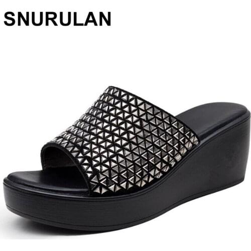 SNURULAN Women sandals comfortable genuine leather fashion women casual shoes summer crystal sandals big size 35-40