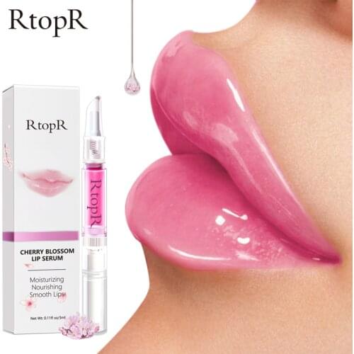 RtopR Cherry Blossom Lip Serum Mask Dry Crack Peeling Repair Reduce Lip Fine Lines Essence Moisturizing Beauty Care 3ml