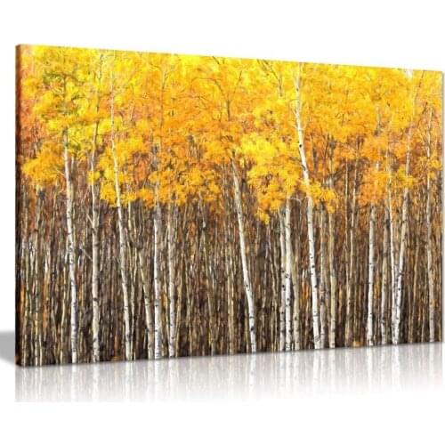 Yellow Grey Aspen Trees Forest Nature Oil Painting Canvas Wall Art Picture Print On Canvas Home Decor Drop shipping