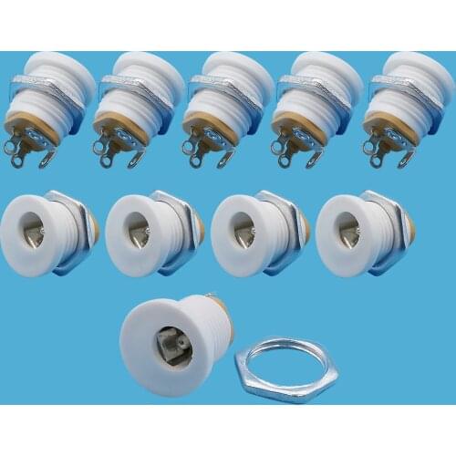 2/5/10Pcs White DC-022 5.5x2.1mm DC Power Female Jack Round Hole Panel Mounting Plug Socket DC Charging Connectors with Nut