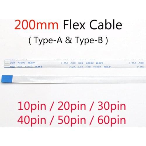 2pcs FFC FPC Flat Flex Cable 10Pin 20Pin 30Pin 40Pin 50Pin 60Pin Type A B 0.5mm Pitch AWM VW-1 20624 80C 60V Length 20cm 200mm