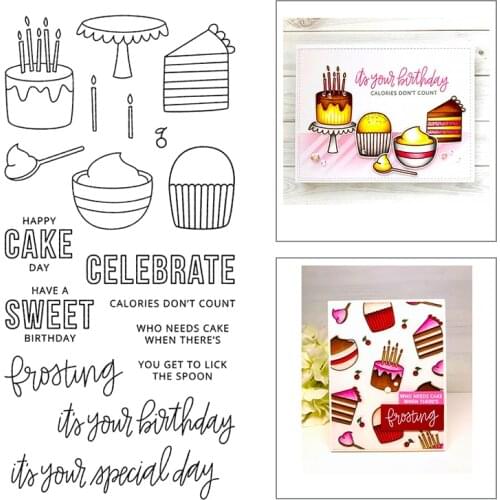 2020 New Word Celebrate Happy Birthday Clear Stamps Sets Cake and Candle Metal Cutting Dies Scrapbooking For Crafts Card Making
