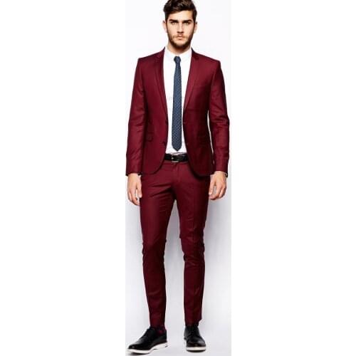 2021 Classic Formal Burgundy Men Suits For Wedding Groom Tuxedos Groomsmen Suit 2 Pieces Best Man Blazers Slim Fit Jacket Pant