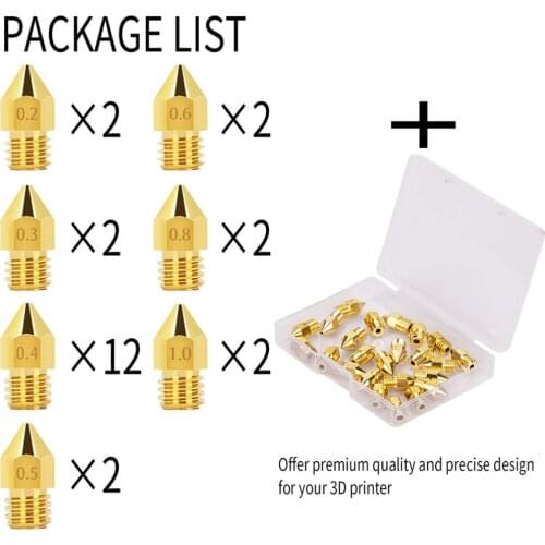 24Pcs Brass Nozzles 3D Printer Accessories Mk8 Pointed Brass Nozzle Surface Lettering Printing Accessories