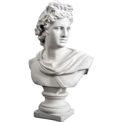 30 CM Large Apollo Bust Statue Adelos Greek Mythology Resin Plaster Craftwork Office Hotel Living Room Decoration Gift