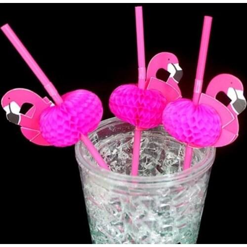 50Pcs Bendable Flamingo Cocktail Drinking Straws Hawaiian Wedding Party Supplies