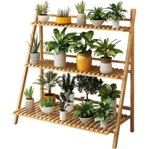 Bamboo flower shelf multi-storey indoor special balcony decoration province space living room shelf flower pot rack
