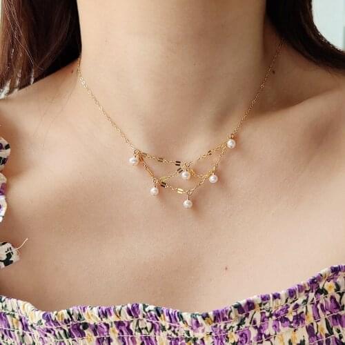 Lii Ji Natural Tiny Pearl 4-5mm 14K Gold Filled Necklace 40+5CM Tassel Pendant Delicate Fashion Jewelry For Women Party