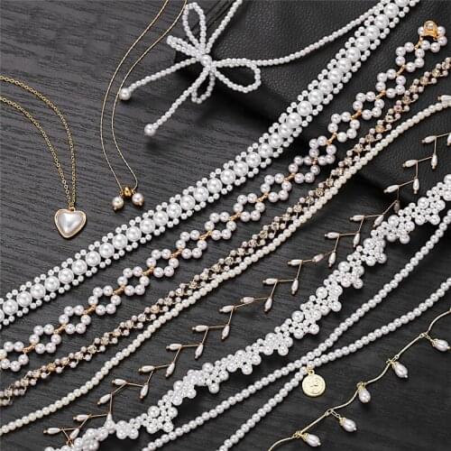 Heart Flower Pearl Necklaces For Women Party Bow Knot Pendant Necklace Fashion Choker Elegant Flower Jewelry Gifts 2021