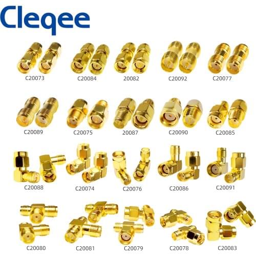 Cleqee 1PC SMA To SMA Male Female Gold Plated RP SMA To SMA Male RPSMA Connector RF Adapter Straight Bent L/T Type