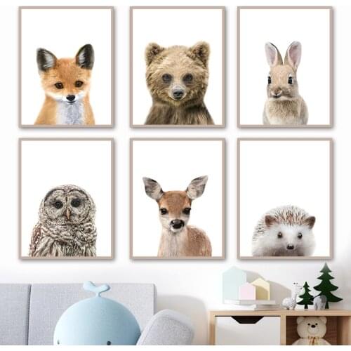 Raccoon Bear Fox Deer Rabbit Squirrel Animal Wall Art Canvas Painting Nordic Posters And Prints Wall Pictures Kids Room Decor