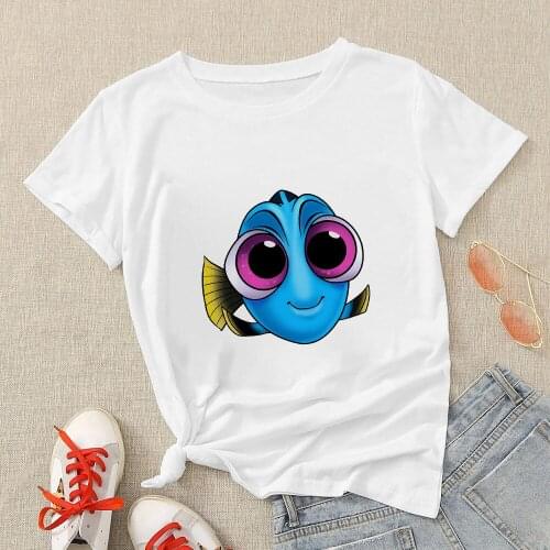Kawaii Harajuku Dory Printed Tshirt Womens Funny Forgetfulness Cartoon Disney Womens Tops Basic White Streetwear Cropped Sleeve