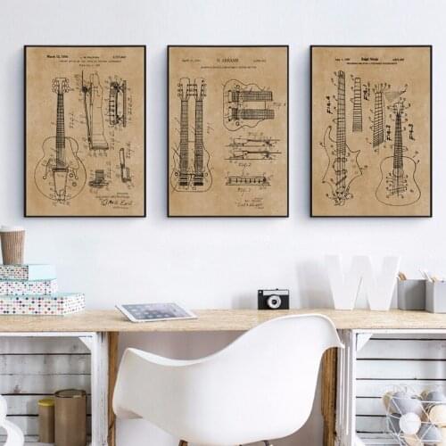 Gibson Guitar Patents Posters and Prints Wall Pictures Guitar Art Blueprint Canvas Painting Guitar Player Gift Music Wall Decor