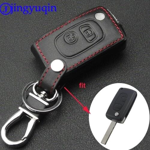 Jingyuqin Remote Fob Cover Case Leather Car Key 2 Buttons For Citroen C2 C3 C4 For Peugeot Conversion Holder