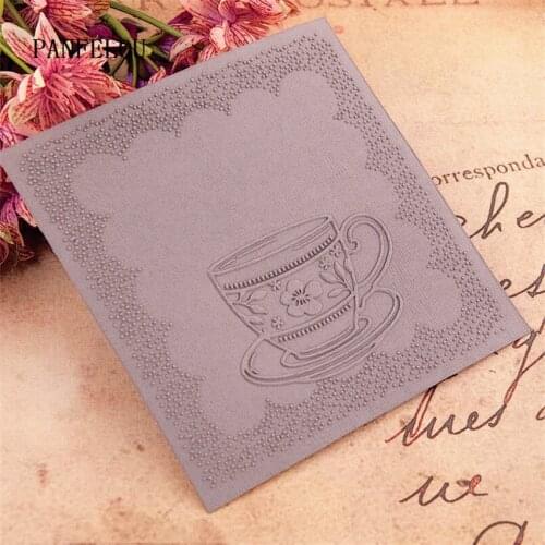 PANFELOU 12.7x12.7cm coffee cup Embossing folders Plastic For Scrapbooking DIY Template Fondant Cake Photo Album Card Making