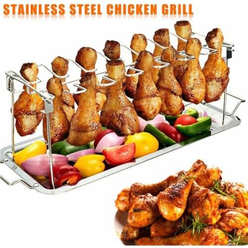 Summer Non-stick Carbon Steel Barbecue Mat Stainless Steel Chicken Wing Leg Rack with Drip Pan Kitchen Gadgets