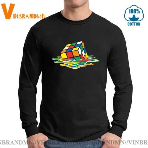 Colorful Mens Long Sleeve Fashion T-Shirt Casual Melting Magic Cube T-shirt Rubix Cube The Big Bang Theory Long Sleeves tshirt