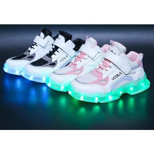 Spring Pink Shoes for Women Sneakers Kids Girl Luminous Sneakers USB Charging Boys Children Led Light Lamp Toddler Shoes