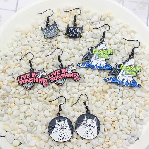 Cat family Round Earrings Shark dinner time live in sunshine Animal Drop Earrings Dangling Earrings Girl woman jewelry gift