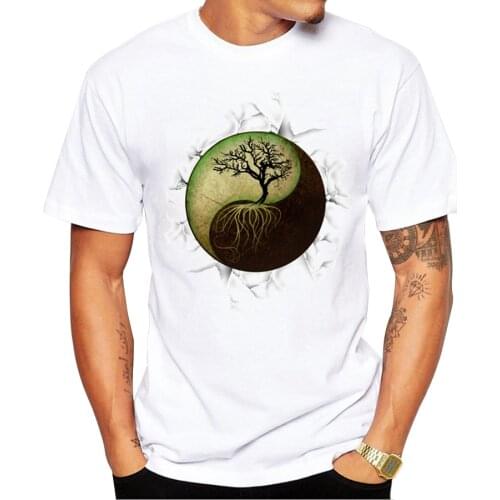 Fashion Yin Yang Tree Design Men T-shirt Short Sleeve Customized t shirts Vintage Tree Printed Cool Hipster tee Shirts
