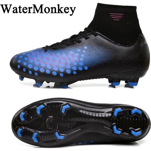 WaterMonkey Fashion Adult Soccer Shoes Outdoors Grass Soccer Boot Long Spike Football Shoes Cleats Shoes High Top Football Boots