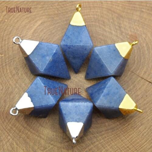 Fashionable Blue Aventurine Jades Pendant Charm For Jewelry Making Rhombus Shape Small Charm In 29*13 mm PM10609