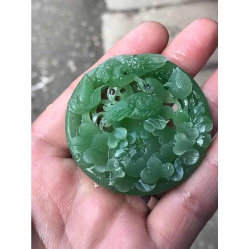 Natural 7A hetian jade Handcarved jade flower bird emperor green jade pendant necklace men pendants jewelry jade necklaces