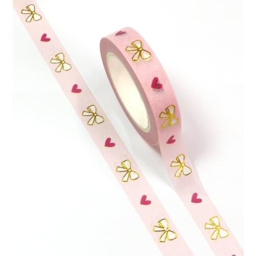 NEW 10pcs/Lot Decorative Gold Foil Pink Bowknot and Hearts Washi Tapes DIY Scrapbooking Planner Masking Tape Kawaii Stationery