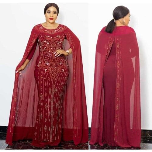 New Fashion Classic African Women Clothing Dashiki Hot Drilling Bubble Beads Wrapped Buttock Fishtail Stretch Long Dress