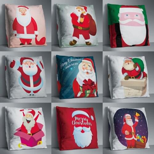 Father Christmas Double Side Print Cushion Cover Polyester Decorative for Sofa Seat Soft Throw Pillow Case Cover 45x45cm