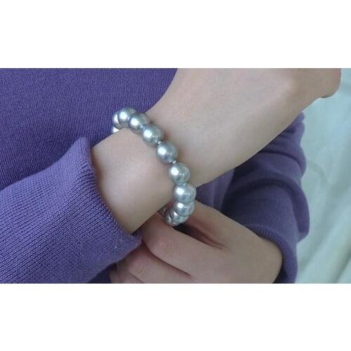 Stunning 10-11mm round SILVER GREY PEARL BRACELET 7.5-8 925S