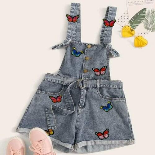 Casual Cartoon Printed Pantacourt Femme Wish Slim Slimming One Piece Jeans Strap Shorts Women Butterfly Embroidered Jeans Shorts