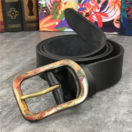 Colorful Pin Belt Buckle Leather Belt Men Ceinture Homme Quality Thick Leather Genuine Black Belt Wide Male Waist Belt MBT0040