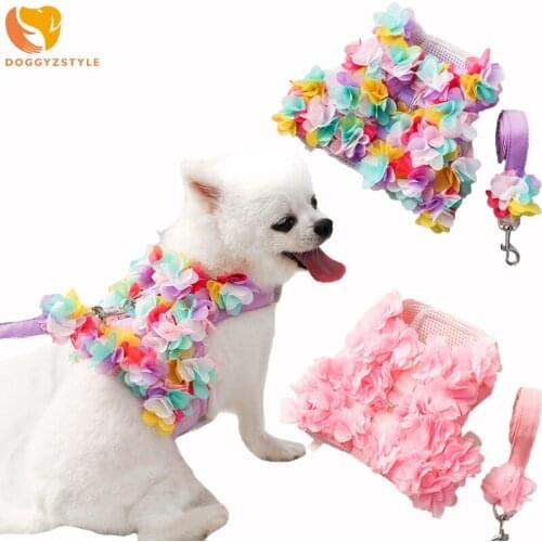 No Pull Pet Harness and Leash Set Sweet Floral Small Dog Harness Three-Dimensional Flower Puppy Vest Harness and handles