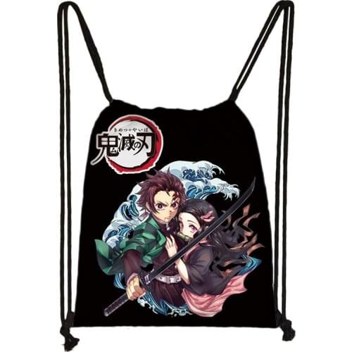 Demon Slayer Kimetsu No Yaiba Drawstring Bag Fashion Cute Storage Bags Kamado Nezuko Tanjirou Teenager Girl Boy Travel Backpack