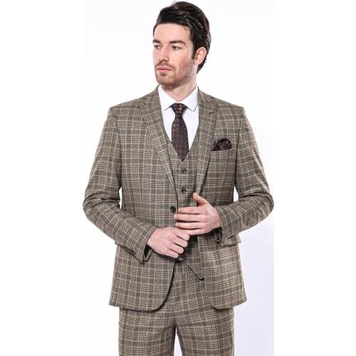 Light Brown Checked Slim-Fit Blazer