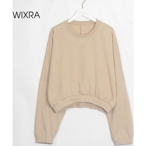 Wixra Women 2021 Spring Cotton Oversized Sweatshirt Solid Loose Long Sleeve O Neck Drop Shoulder Lazy Style Casual Pullover Tops