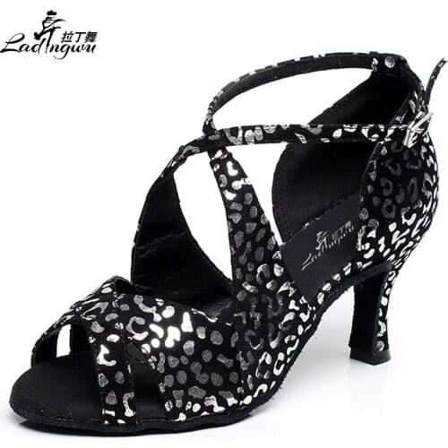 Comfortable Flannel Latin Dance Shoes Womens Ballroom Party Shoes White/Black black shoes for women Heel 6cm/7.5cm 8.5cm/10cm