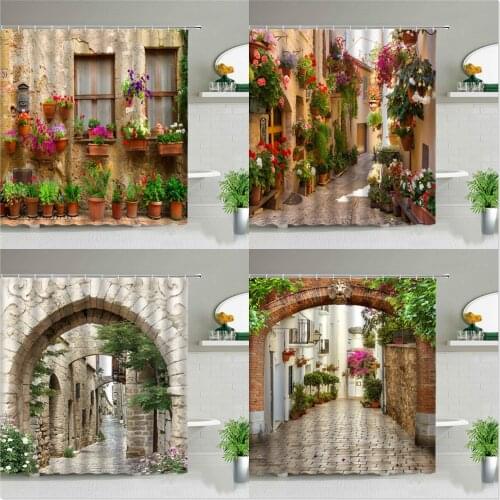 3D European Rural Town Street Landscape Printing Shower Curtain For Bathroom Curtains Waterproof Polyester Home Decor With Hooks