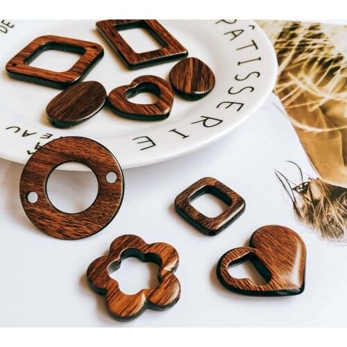 ZEROUP Wooden Smooth Round Square Eardrop Beads Bronze Pendant Earrings Accessories Necklace Charms Jewelry Diy Material 6pcs