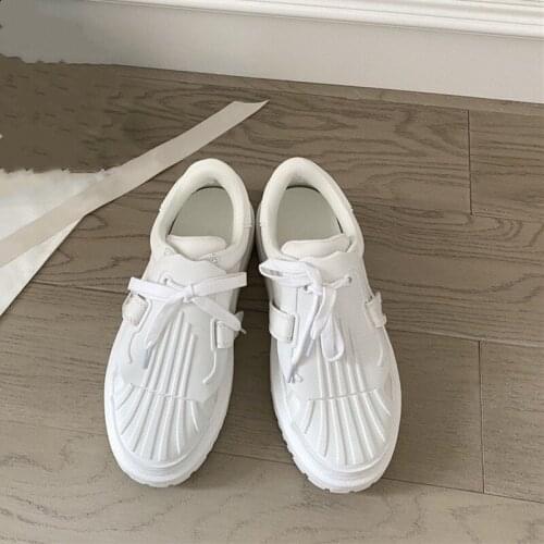 2021 Spring New White Shoes Female Leather Flat Platform round Toe Invisible Elevated Shell Toe Board Shoes