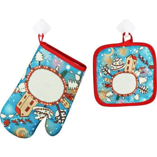 1 Set Christmas Baking Anti-Hot Gloves Oven And Microwave Kitchen Oven Insulation Mat For Home Xmas Party Decoration