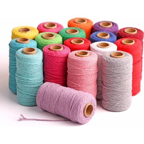 100m Colorful Cotton Cord Twisted Cord Rope Craft Macrame String DIY Handmade Home Decorative supply 2mm