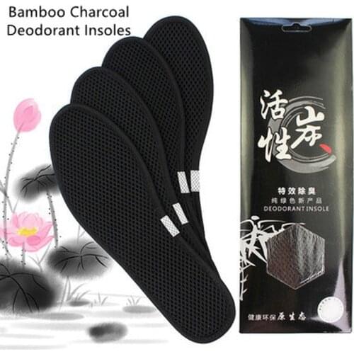 1Pair Deodorant Foot Insoles Bamboo Charcoal Insert Light Weight Breathable Mesh Shoe Pads Inserts Suction Perspiration Insole