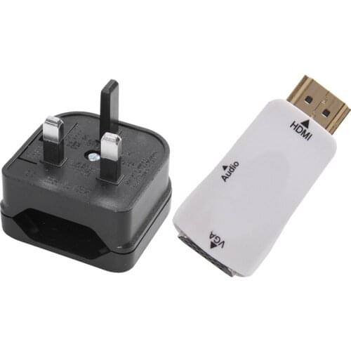1 Pcs Euro 2 Pin to 3 Pin Converter Plug Adapter Black & 1 Pcs 1080P HDMI Male to VGA Female Adapter Video Converter