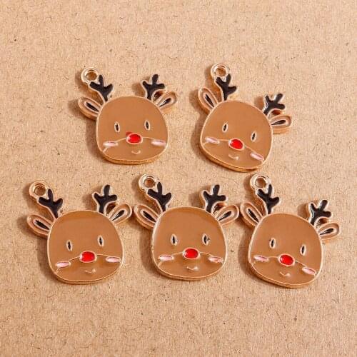 10pcs 19*19mm Christmas Charms Enamel Deer Antlers Charms Pendants for Jewelry Making DIY Earrings Necklaces Keychain Crafts