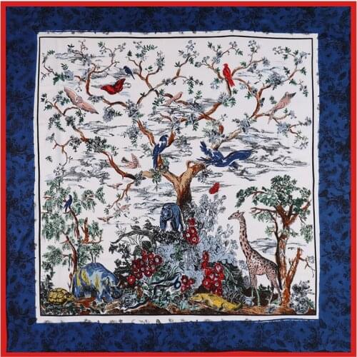 100% Twill Silk Square Scarf for women Giraffe Animal Flower print lady shawls and wraps female Bandanas Fourlard Femme Hijab